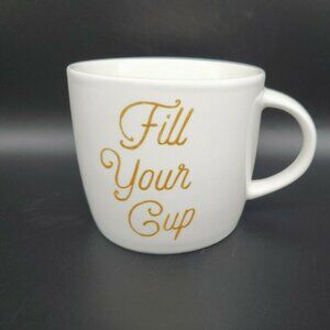 Starbucks White "Fill Your Cup" in Gold Coffee/Tea Mug 2016 16.9 oz.